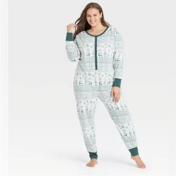 NEW Hearth & Hand Christmas Holiday Good Tidings One Piece Pajama Green size XXL - Picture 1 of 10